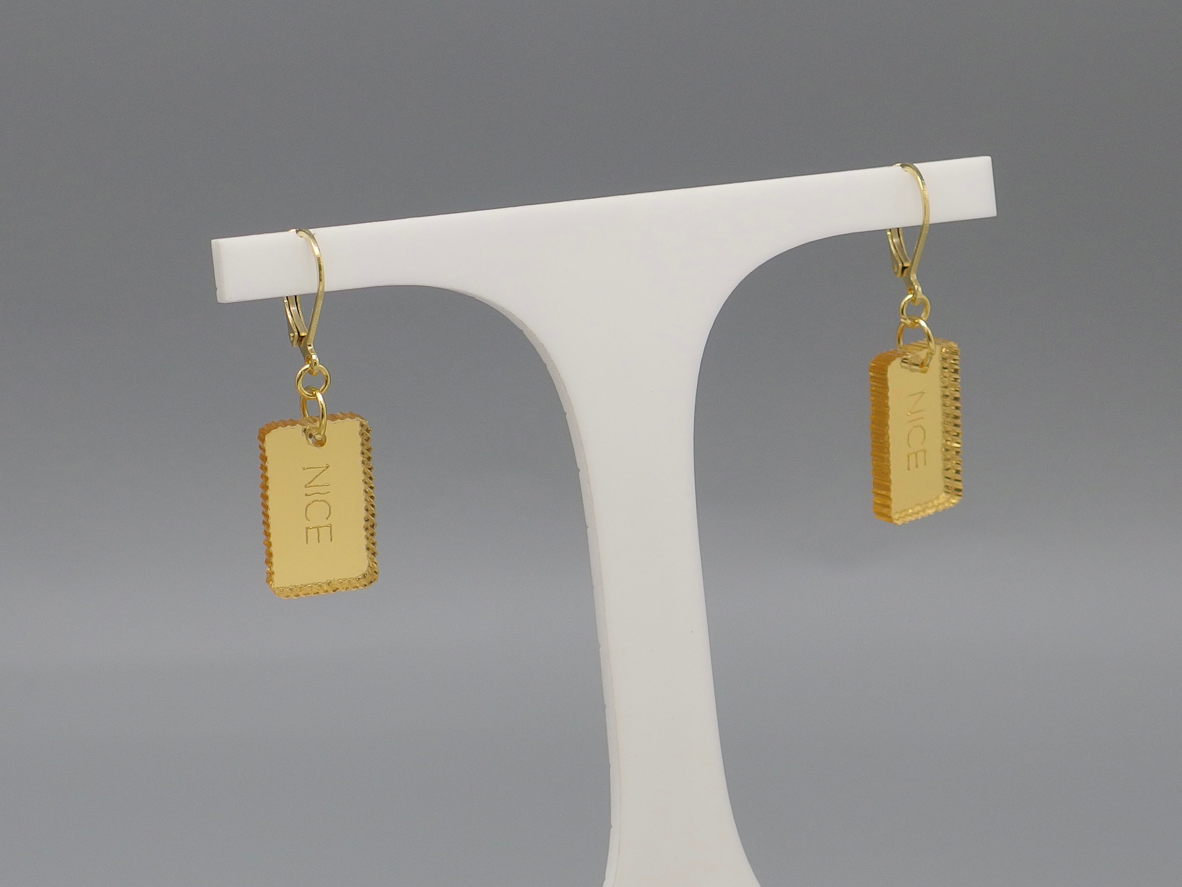 Nice Inspired Biscuit Gold Plated Hanging Earrings