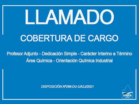 UASJ: cobertura de Cargo Profesor Adjunto-Dedicación Simple-Carácter Interino a Término,Área Química