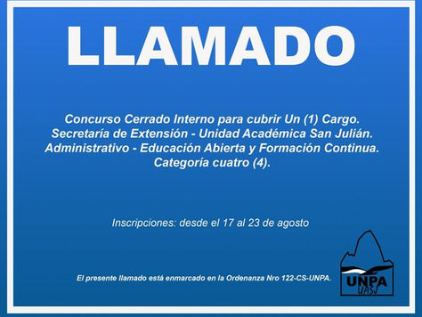 Llamado a Cobertura de Cargo | Administrativo | Secretaría de Extensión