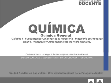 Llamado a Cobertura de Cargo Docente | Carácter Interino - Categoría Profesor Adjunto - Dedicación Parcial - Área: Química
