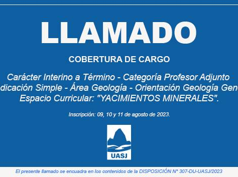 Llamado a Cobertura de Cargo | Categoría Profesor Adjunto | Área Geología