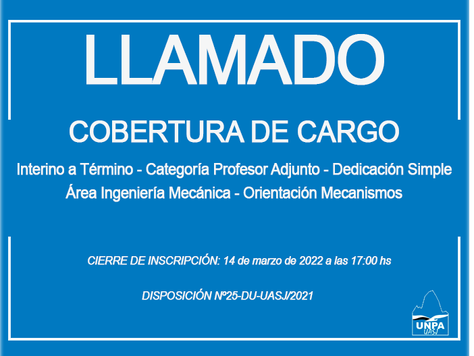 Llamado a Cobertura de Cargo | Interino a Término |Área Ingeniería Mecánica - Orientación Mecanismos
