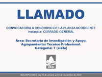 Llamado | Planta Nodocente | Cerrado General | Secretaría de Investigación y Apoyo