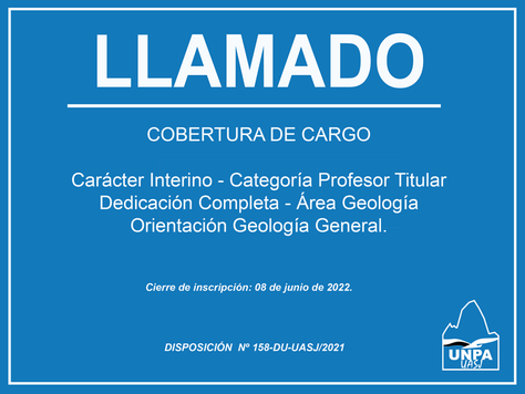 Llamado a Cobertura de Cargo | Categoría Profesor Titular | Área Geología - Orientación Geología