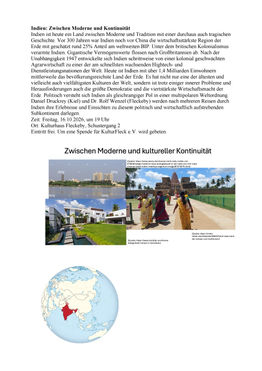 Vortrag: Reisebericht Indien, 16.10.2026 - 19:00 Uhr