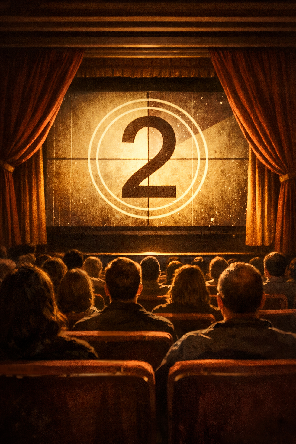 Menschen sitzen vor einer Kinoleinwand und der Film beginnt in wenigen Sekunden.