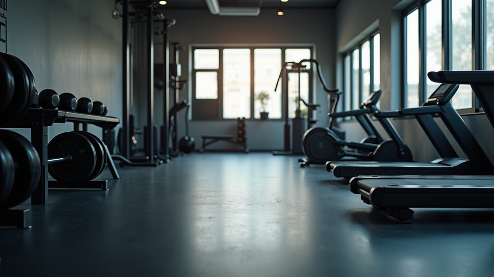 High angle view of a gym with equipment for safe strength training
