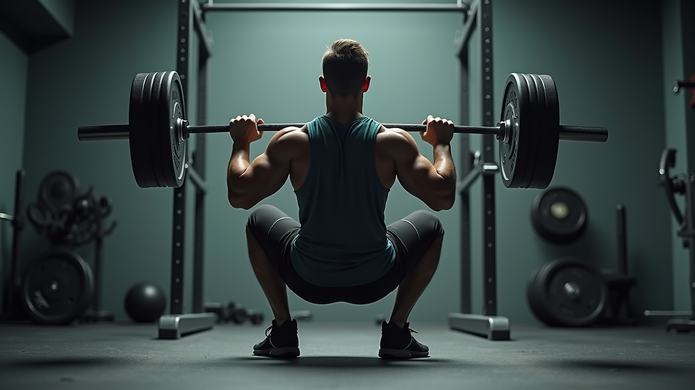 Close-up view of a person performing a squat in a gym