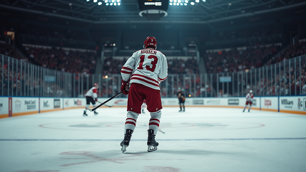 Eye-level view of a hockey player practicing shooting technique
