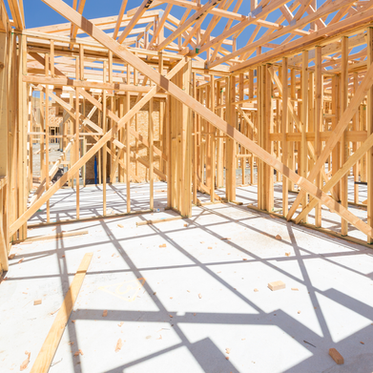 interior of a wood home framing project