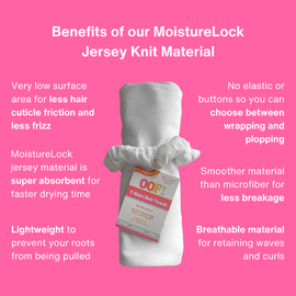 benefits of MoistureLock jersey knit material used in HALO hair towels