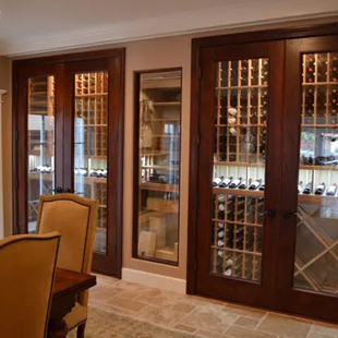 wine cellar built into a dining room wall