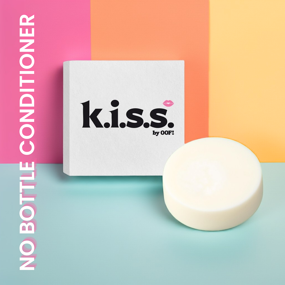 K.I.S.S. conditioner bar shown with box on a pink, orange, yellow and blue background