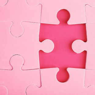 Light pink puzzle with a missing piece representing porosity as the missing piece of the hair care puzzle