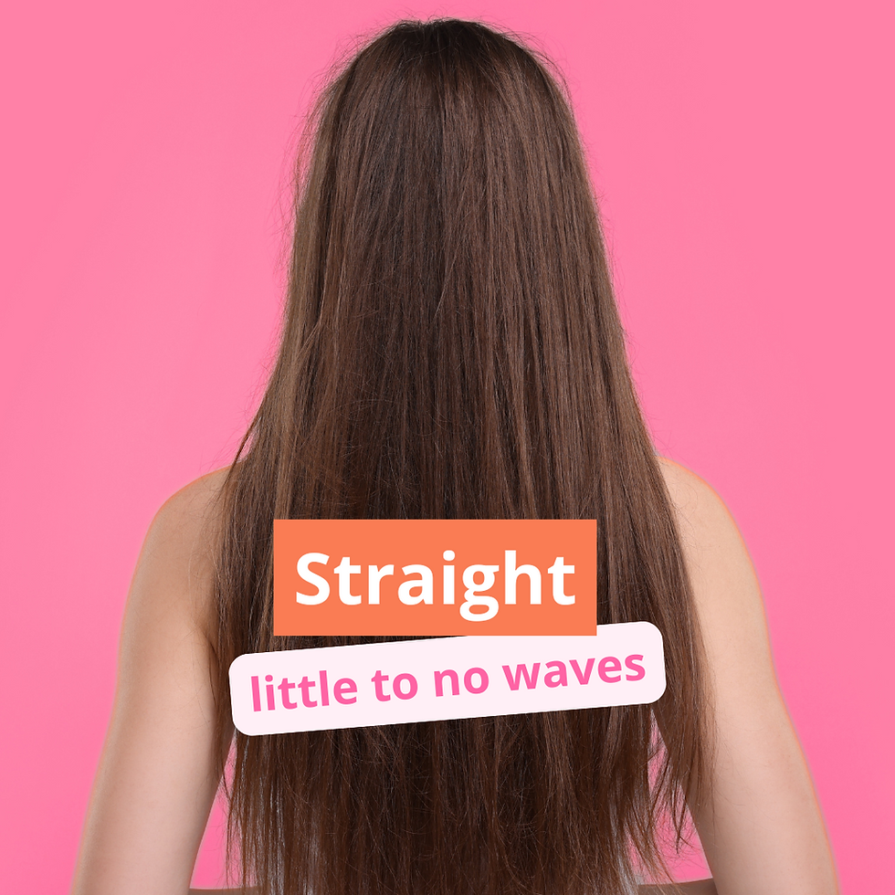 woman with straight hair; pink background with the text "little to no waves"