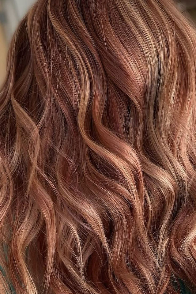 close up of copper balayage highlights