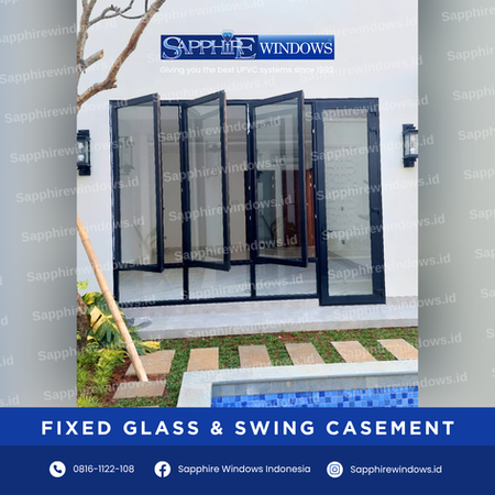 uPVC Koemmerling Conch hitam – fixed glass & swing casement – daksa, Jakarta