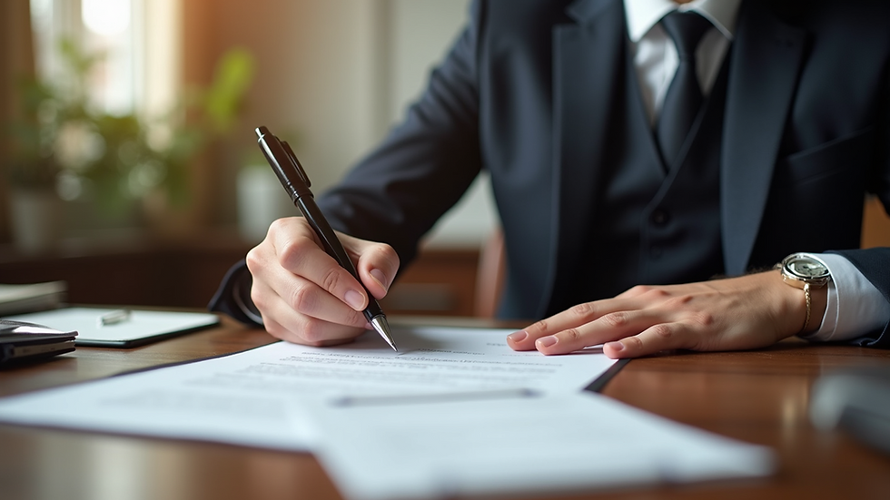 Eye-level view of a notary's desk with neatly organized documents