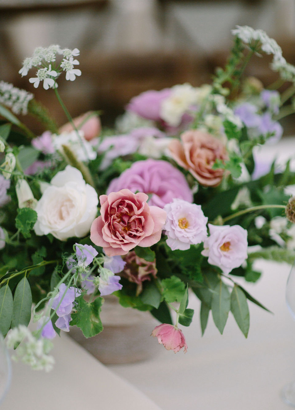 garden rose and summer flower centerpiece for Snowmass wedding