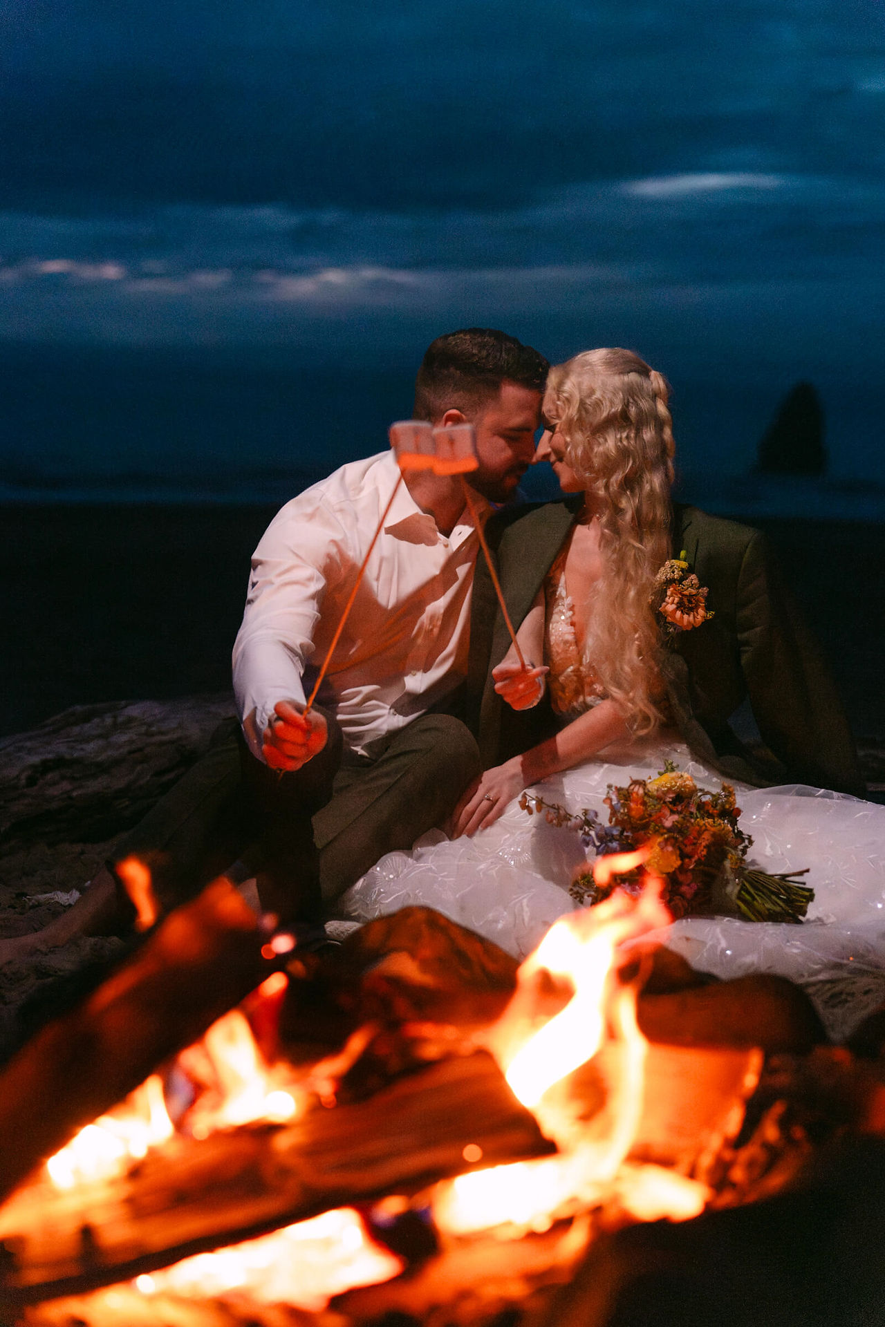 Cannon Beach elopement, Cliff and coastal wedding attire