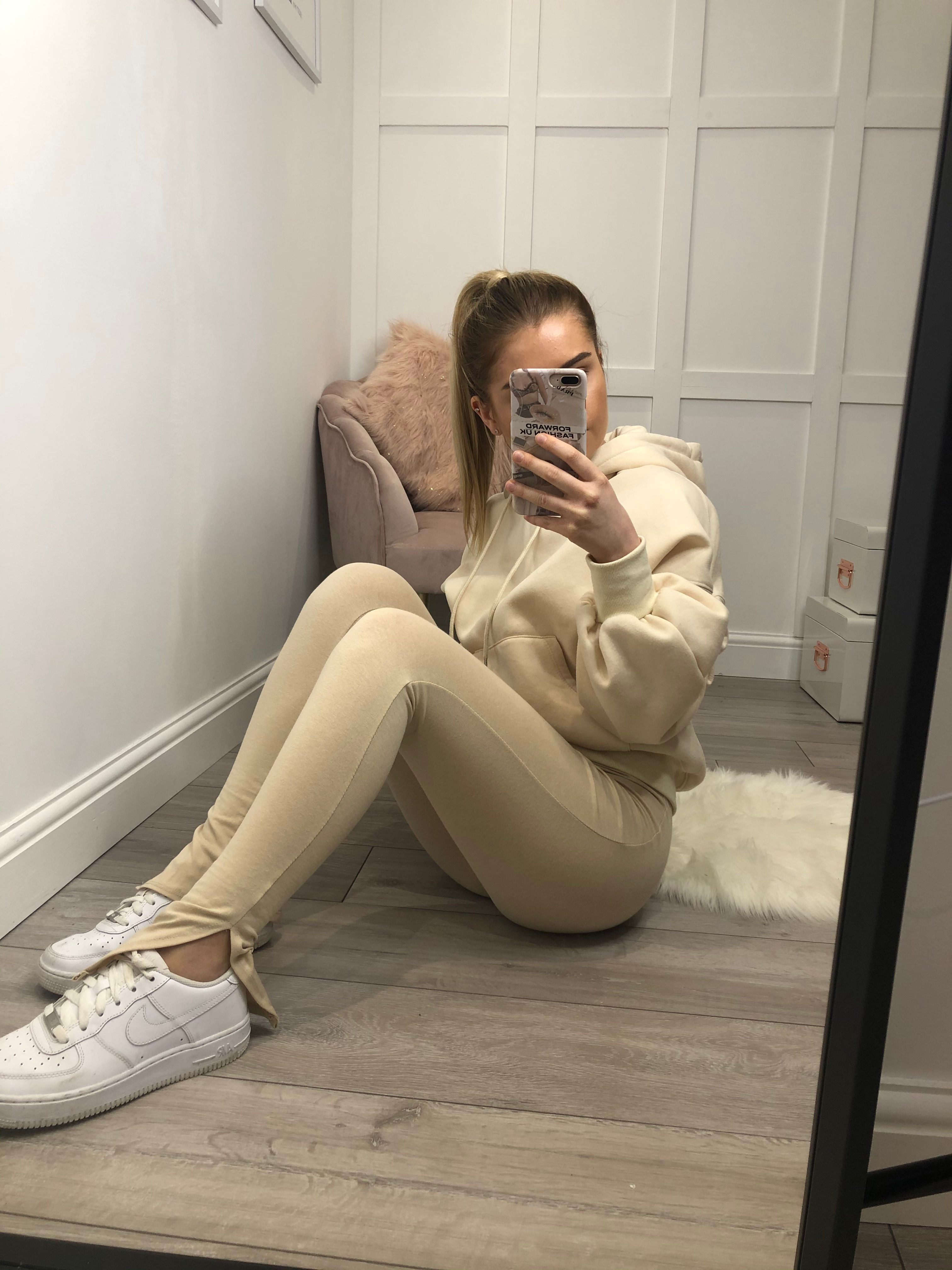 KATE Beige High Waisted Split Hem Leggings