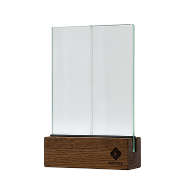 All-glass partition set in a solid wood profile - Oak with an oil finish and shade Walnut | WOODYGLASS