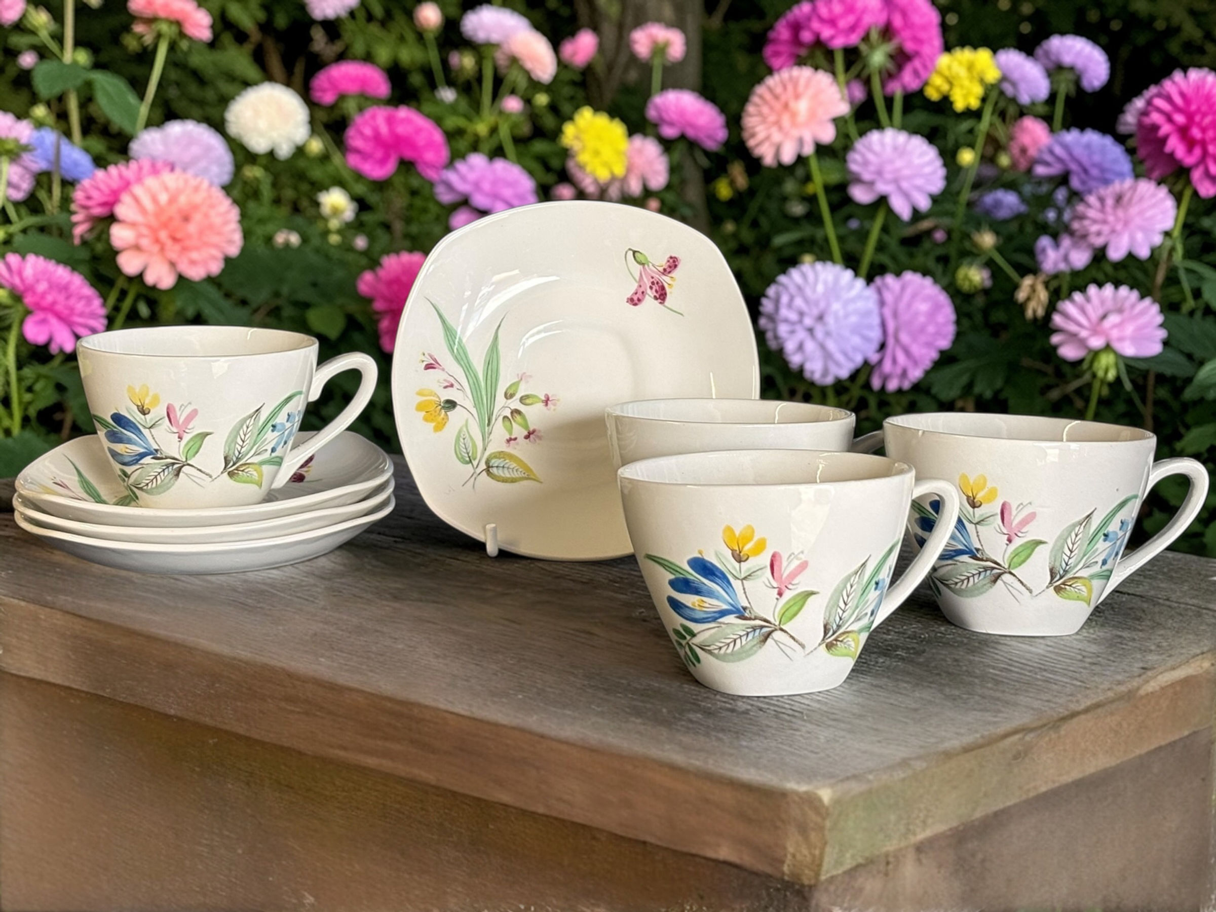 Vintage 1950’s Hall China “Bouquet” Set of 4 Coffee Cups