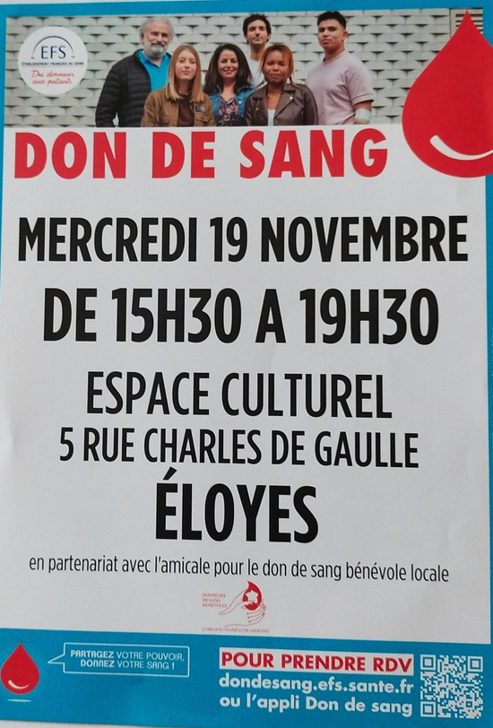 Eloyes - La collecte de sang c'est cet après-midi. Pensez-y...