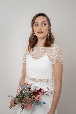 Kurzarm-Braut Top aus Vintage-Spitze