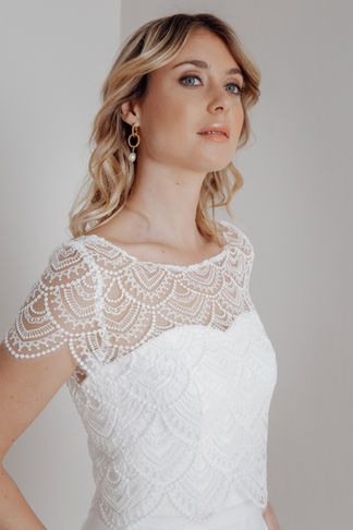 Kurzarm-Braut Top aus Vintage-Spitze