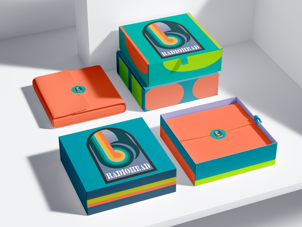 Mockup of Radiohead branded headphone boxes