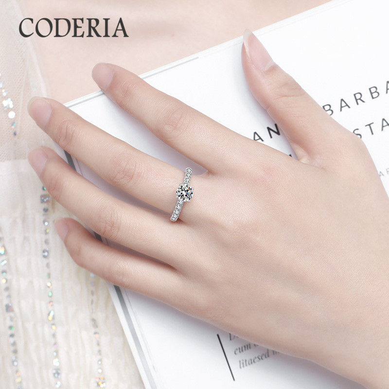 D Color 1 Carat Certified Moissanite Engagement Rings Sterling Silver VVS1 Lab D