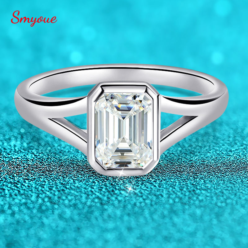 Smyoue 1CT 2CT Emerald Cut Moissanite Wedding Ring for Women Solitaire Lab Diamo