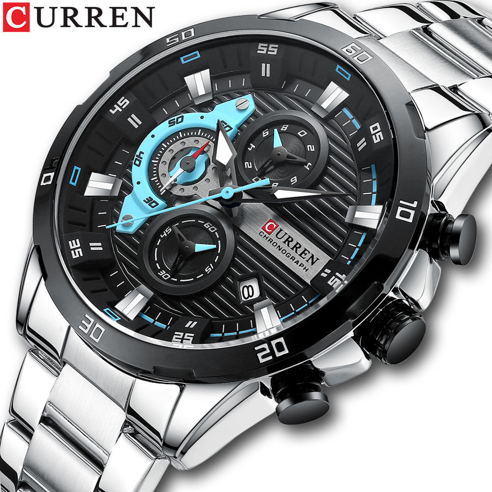 CURREN 8402 Men's Stainless Steel Watch Creative Fashion Luminous Dial with Chro