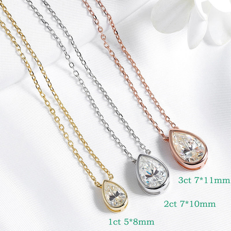 Smyoue Certified 1-3CT Pear Cut Moissanite Necklaces for Women Chain Lab Diamond