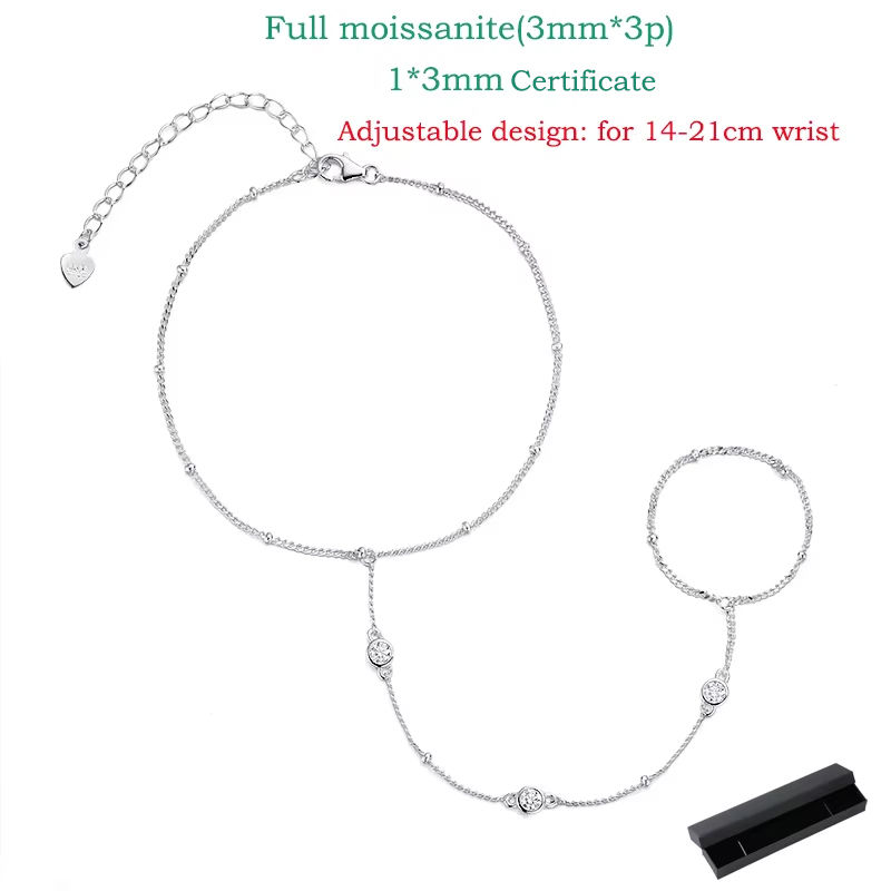 Smyoue 3MM Moissanite Bracelets for Women 14-21cm Wrist Size Adjustable Chain 92