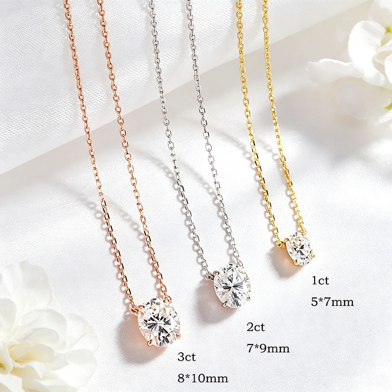 Smyoue 1CT 2CT 3CT Oval Cut Moissanite Necklaces for Women Jewelry 100% Real Sil