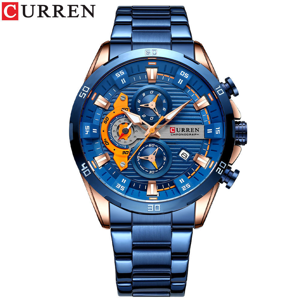 CURREN 8402 Men's Stainless Steel Watch Creative Fashion Luminous Dial with Chro