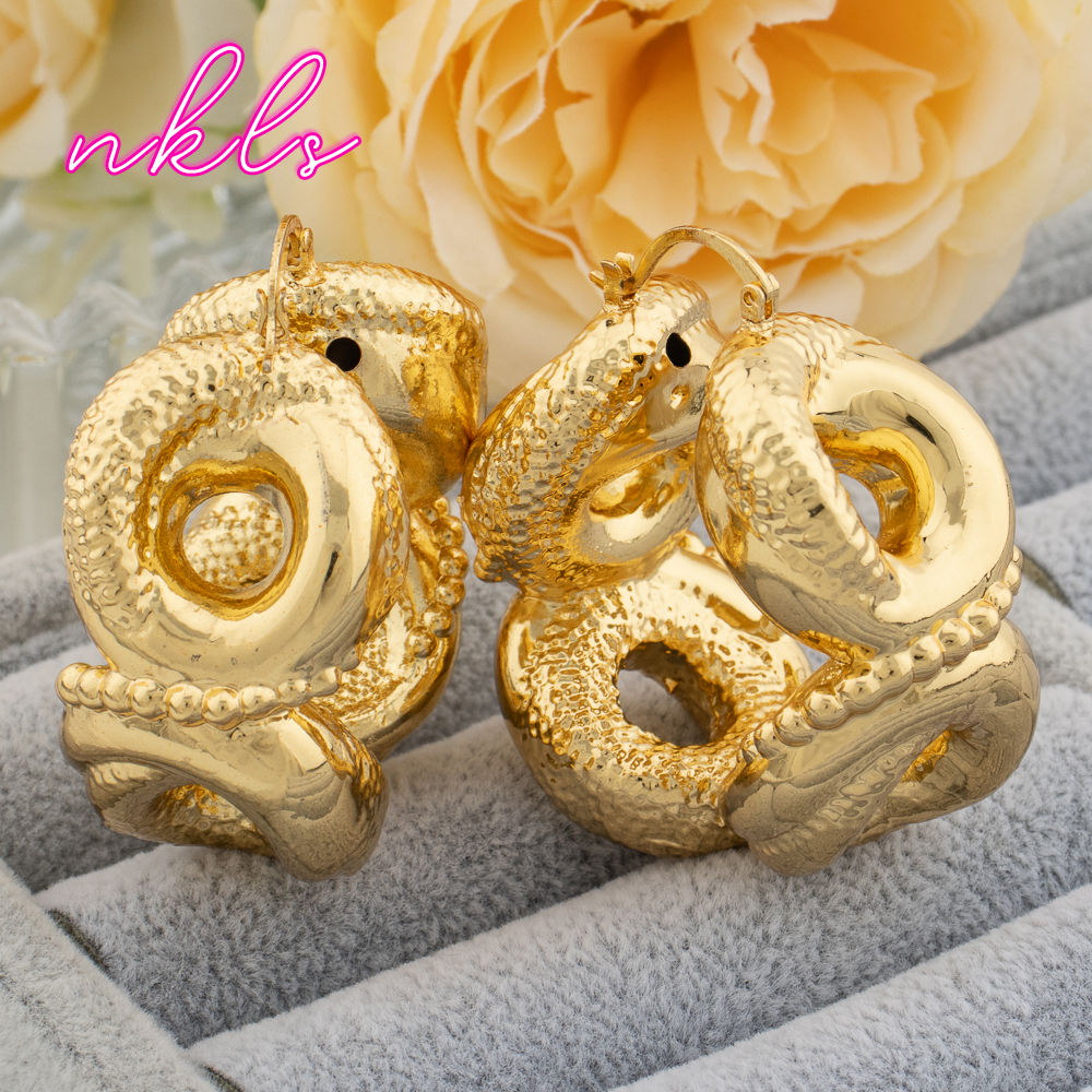 African Chunky Big Earrings Geometry Gold Color Large Hoop Earrings Exaggerated 