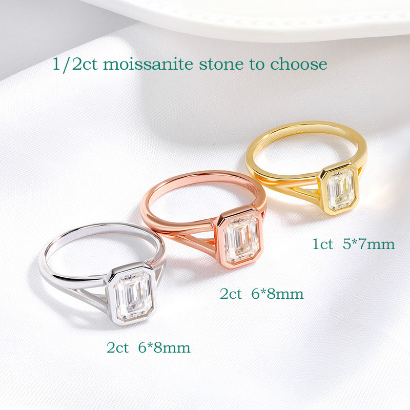 Smyoue 1CT 2CT Emerald Cut Moissanite Wedding Ring for Women Solitaire Lab Diamo