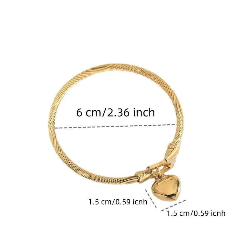18k Gold Color Stainless Steel Heart Pendant Charm Bangle Bracelets for Men Wome