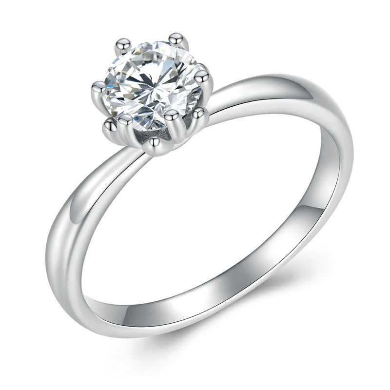 BAMOER 0.8CT Round Moissanite 14K Gold Plated Ring for Women D Color VVS1 EX Lab