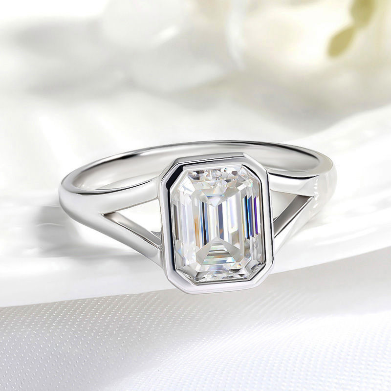 Smyoue 1CT 2CT Emerald Cut Moissanite Wedding Ring for Women Solitaire Lab Diamo