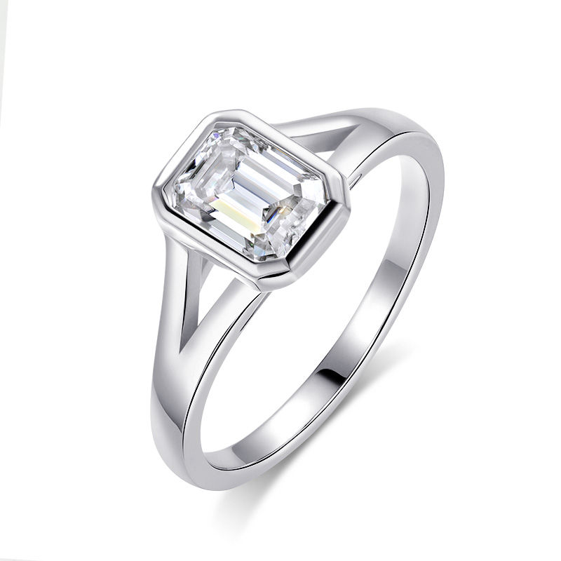 Smyoue 1CT 2CT Emerald Cut Moissanite Wedding Ring for Women Solitaire Lab Diamo