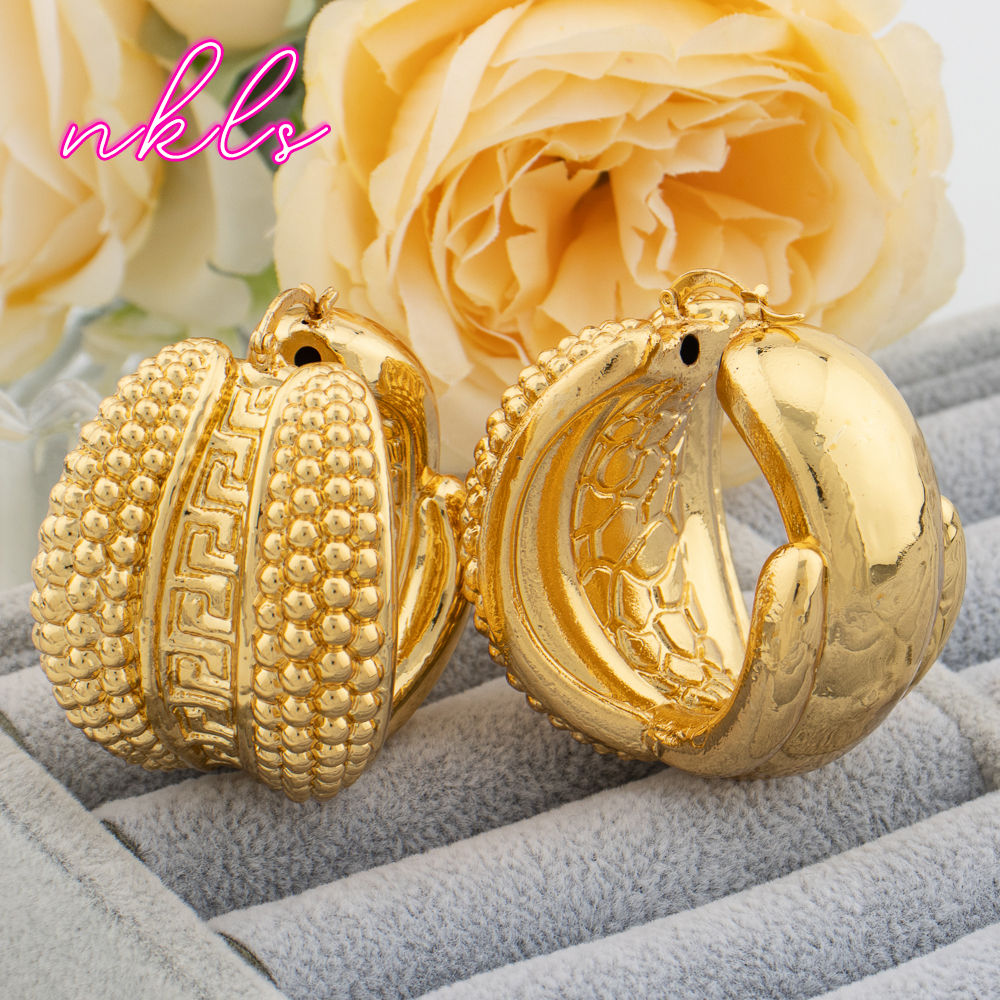 African Chunky Big Earrings Geometry Gold Color Large Hoop Earrings Exaggerated 