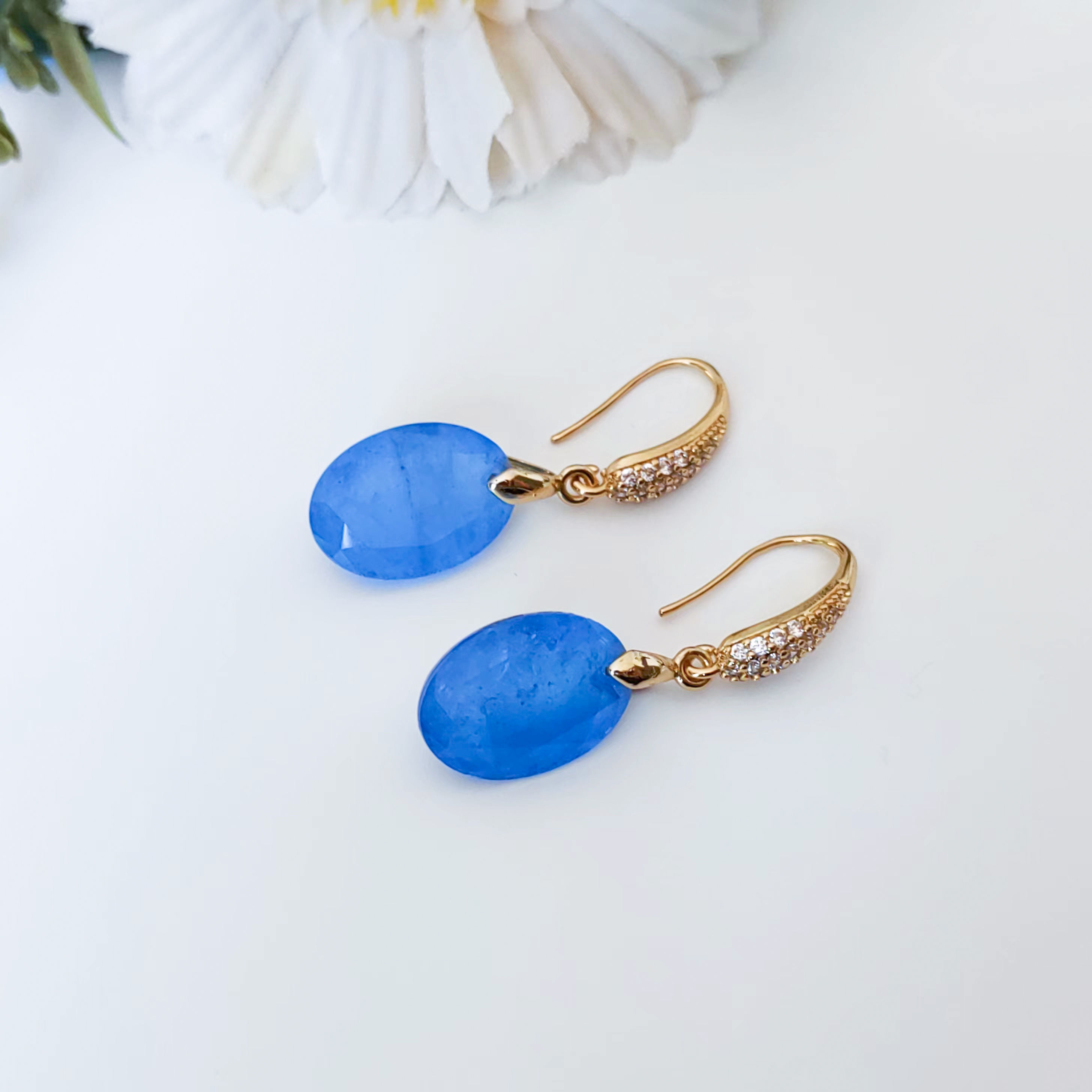 Oval Blue Crystal Fusion Stone Back Is Natural Crystal Stone Necklace Earrings R