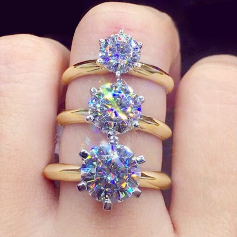 3ct Diamond Ring Solitaire Woman Silver 925 Yellow Gold Moissanite Ring Engageme