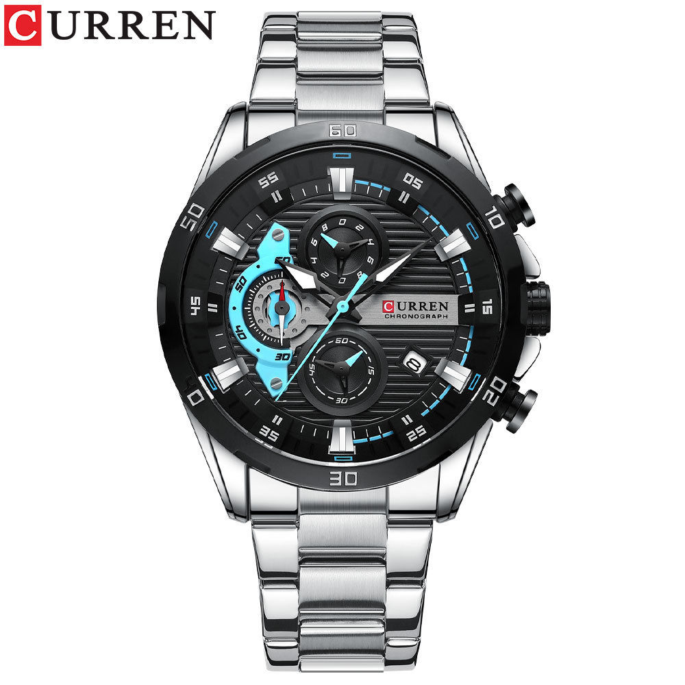 CURREN 8402 Men's Stainless Steel Watch Creative Fashion Luminous Dial with Chro