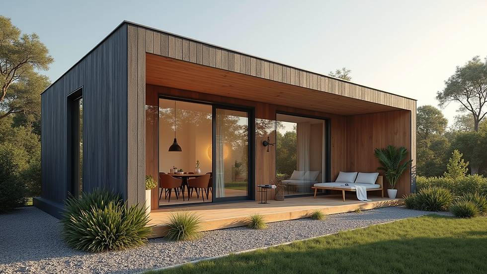 Vista lateral de casa de madeira com isolamento térmico natural