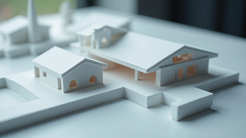 Eye-level view of a modern architectural 3D model on a computer screen